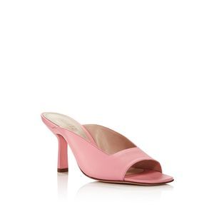 SCHUTZ Womens Rose Pink Agape Toe Kitten Heel Slip On Leather Slide Sandals 9 B